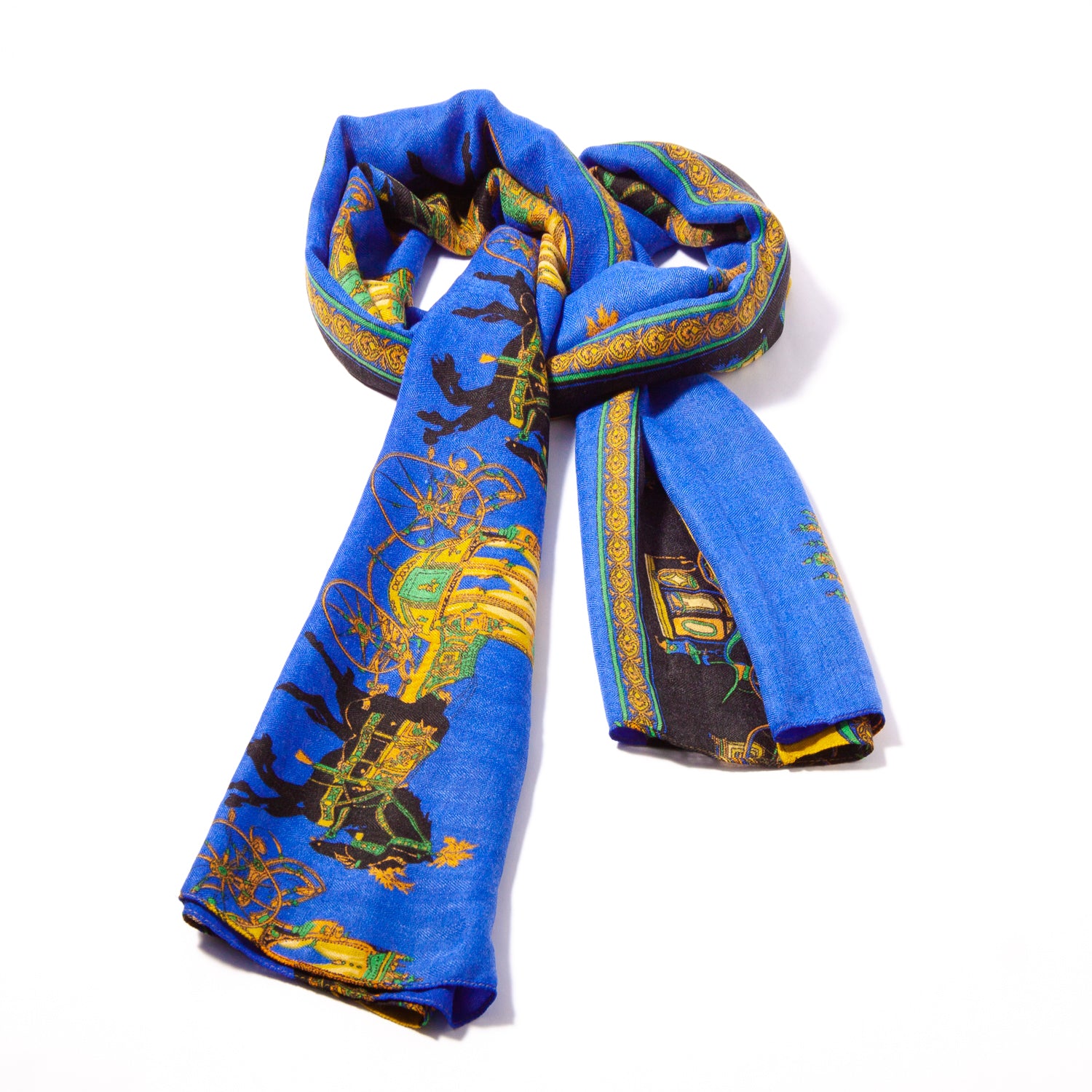 Хустка-шарф тонка «Карети» у синьо-оливкових тонах
